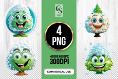 Funny Green Tree Faces Clipart Sublimation PNG Product Image 1