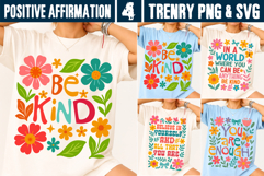Be Kind Floral SVG Positive Affirmation Quote PNG Product Image 1