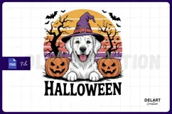Retro Halloween Golden Retriever Sublimation PNG Design Product Image 1