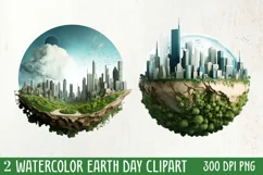 Watercolor Earth Day Clipart, Planet Earth Clipart Product Image 2