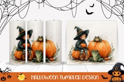 Cartoon Witch Tumbler, Watercolor Halloween Pumpkin Tumbler Product Image 1
