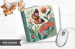 Butterfly and Floral Book Cover Mouse Pad PNG Design Product Image 1