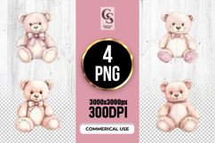 Pink Watercolor Teddy Bear Clipart Sublimation PNG Product Image 1