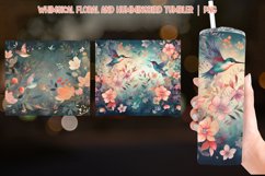 whimsical floral and hummingbird design tumbler