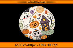 Cute Ghost Cat and Haunted House Halloween PNG Product Image 1