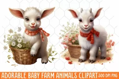 Adorable Baby Farm Animals clipart, Watercolor Clipart Product Image 1