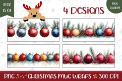 Watercolor Christmas Mug Wrap, Christmas Baubles Mug Design Product Image 1