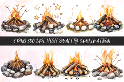 Watercolor bonfire summer clipart sublimation png Product Image 1