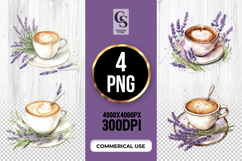 Lavender Coffee Cup Flowers Clipart Sublimation PNG Product Image 1