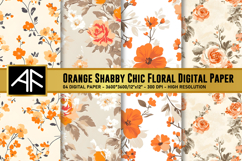 Orange Shabby Chic Floral Digital Paper Product Image 1