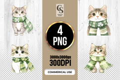 Cute Shamrock Scarf Cat Clipart Sublimation PNG Product Image 1