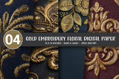 Gold Embroidery Floral Digital Paper Product Image 1