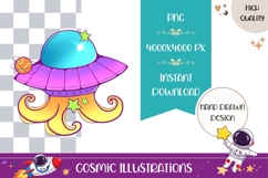 Hand Drawn Cosmic Illustration, Colorful Spaceship PNG Product Image 1