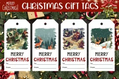 Pixel Art Winter Gift Tag PNG, Christmas Village Gift Tags Product Image 1