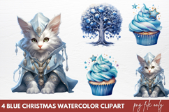 Blue Christmas Watercolor clipart PNG Product Image 1