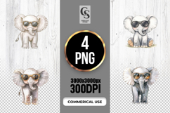 Watercolor Cute Elephant Clipart PNG Product Image 1