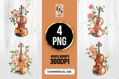 Floral Violin Watercolor Clipart Sublimation PNG Product Image 1