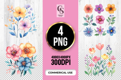 Poppy Daisy Wildflower Watercolor Clipart Sublimation PNG Product Image 1