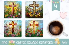 Stained Glass Cross PNG, Floral Easter Cross Sublimation Product Image 1