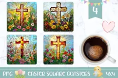 Stained Glass Cross PNG, Floral Easter Cross Sublimation Product Image 1