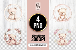 Watercolor Teddy Bear Wreath Clipart Sublimation PNG Product Image 1