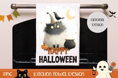 Spooky Halloween Cat Towel, Cartoon Halloween Animals PNG Product Image 1