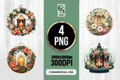 Floral Lantern Wreath Christmas Sublimation SVG PNG Product Image 1