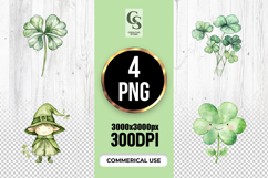 Watercolor Leprechaun and Clover Clipart Sublimation PNG Product Image 1