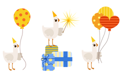 Cute Birthday Birds Illustration with Balloons and Gifts Product Image 2