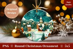 Cartoon Village Round Ornament, Cozy Winter Night Ornament Product Image 1