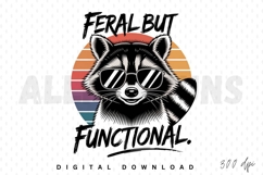 raccoon, sunglasses, feral, functional, funny, animal, striped tail, sunset, retro, cool, vector, illustration, graphic, design, sublimation, print, tshirt, cartoon, character, humor, meme, quote, phrase, apparel, clothing, artwork, fun, cheerful, playful