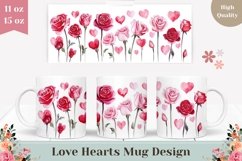 Watercolor Flowers Mug Design, Watercolor Hearts Mug Wrap Product Image 1