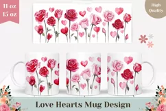Watercolor Flowers Mug Design, Watercolor Hearts Mug Wrap Product Image 1