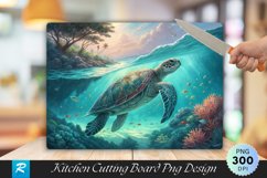 Majestic Turtle in Glowing Turquoise Cutting Board PNG Product Image 1