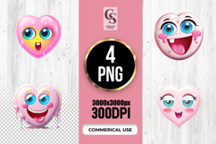 Cute Kawaii Heart Face Character Sublimation PNG Product Image 1