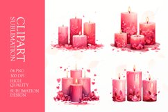 Watercolor Pink Candles, Valentines Day Clipart Sublimation Product Image 1