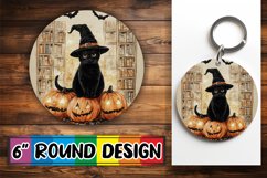 Spooky Cat Round Design for Halloween Sublimation Keychain Product Image 1