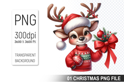 A Cute Deer Christmas Santa Hat, Christmas Clipart PNG File Product Image 1