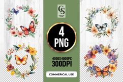 Butterfly Floral Wreath Clipart Sublimation PNG Product Image 1