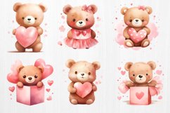 Little Bear Valentine Clipart Bundle, Watercolor Valentines Product Image 2