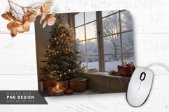 Serene Christmas Morning with Snowy Window Mouse Pad PNG Product Image 1