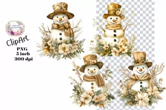 Christmas, Snowman, Gold, Ephemera, PNG, watercolor, Clipart Product Image 1