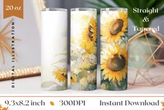 Sunflower Tumbler Template, Watercolor Flowers Sublimation Product Image 1
