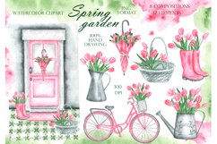 Tulips watercolor clipart. Spring flowers. Pink tulips. Product Image 1