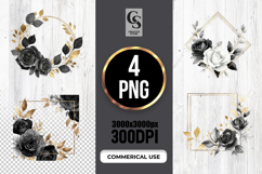 Black Gold Floral Frame Clipart Sublimation PNG Product Image 1