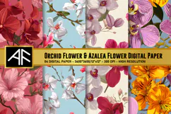 Orchid & Azalea Flower Digital Paper | Flower Pattern Product Image 1