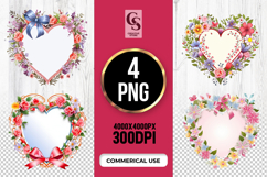 Floral Heart Frame Clipart Sublimation PNG Product Image 1