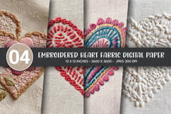 Embroidered Heart Fabric Digital Paper Product Image 1