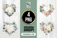 White Rose Eucalyptus Watercolor Floral Heart Clipart PNG Product Image 1