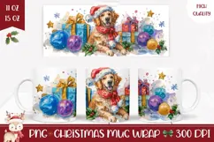 Watercolor Christmas Dog Mug Wrap, Christmas Presents Mug Product Image 1